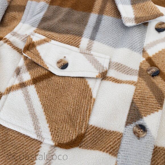 Thread Supply Auria Plaid Fleece Jacket M Oversized Coastal Flannel Scandi - Picture 6 of 15